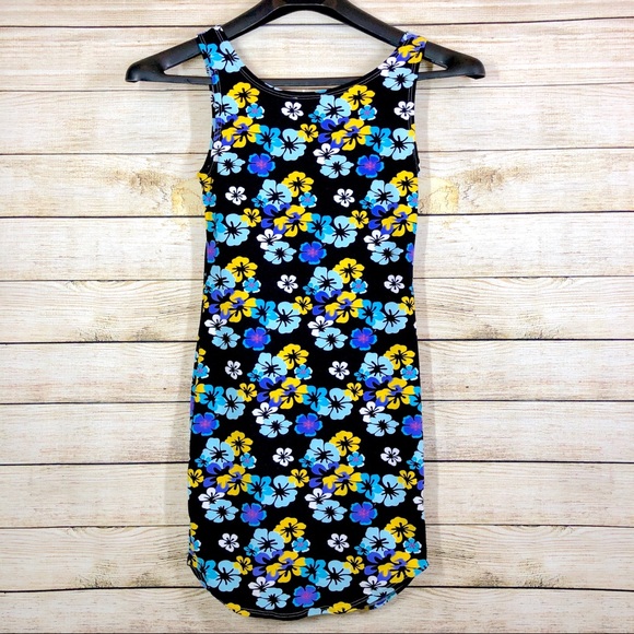Black Floral Sleeveless Tank Mini Dress Small - Picture 3 of 3